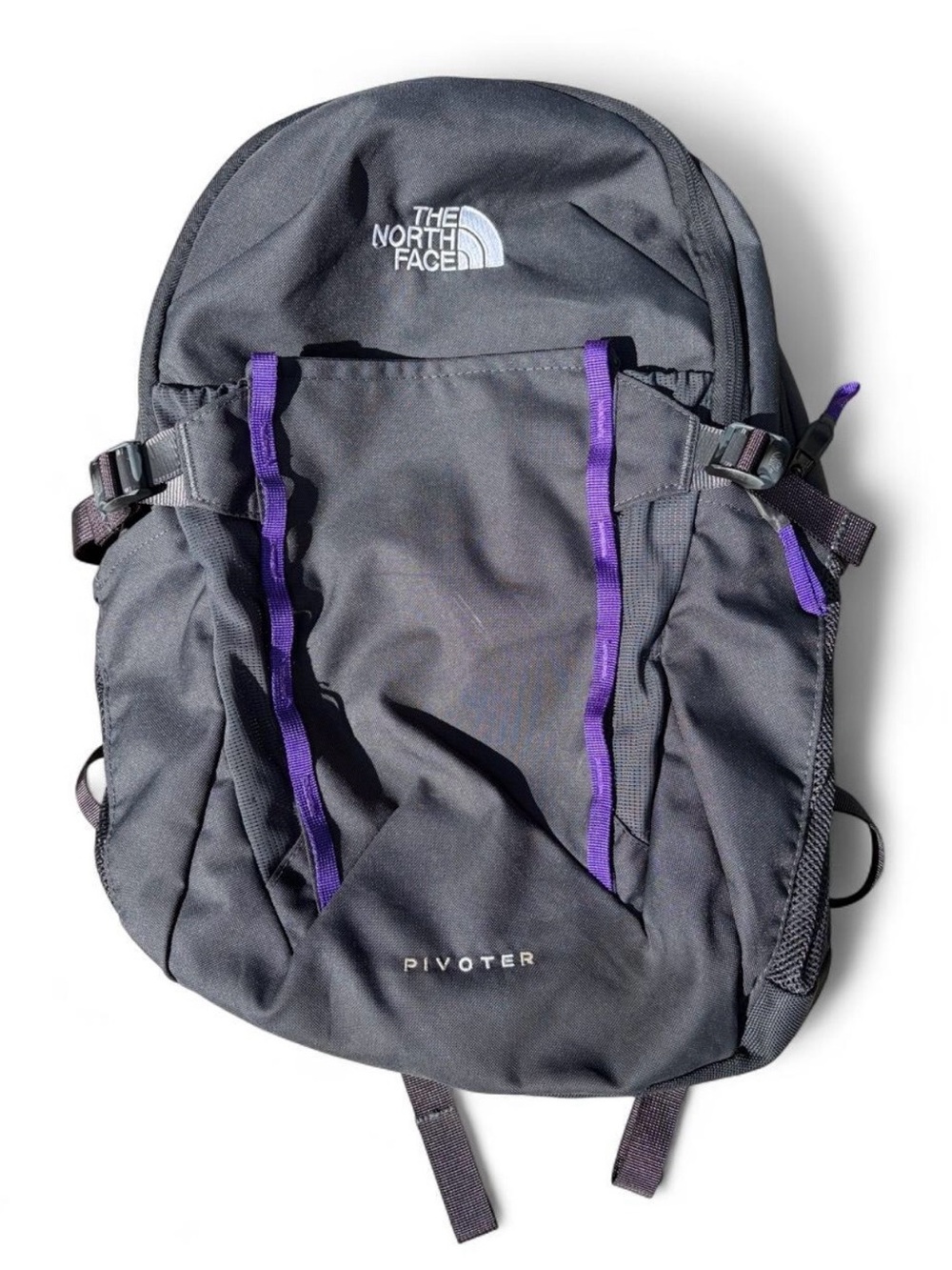 Authentic The North Face Pivoter Backpack - Gray with Purple Accents